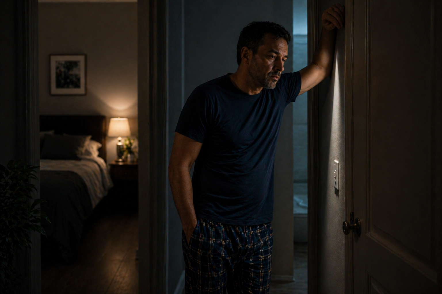 Man waking up at night